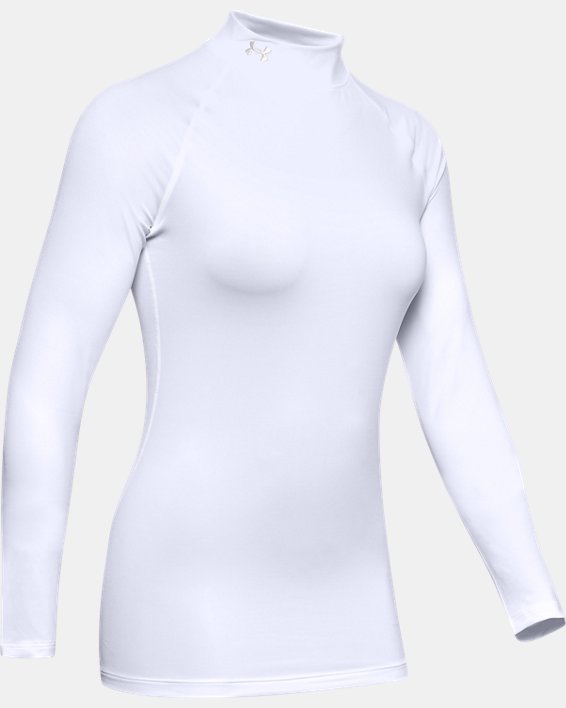 New Under Armour Womens ColdGear Armour Compression Mock Long Sleeve White Small 
